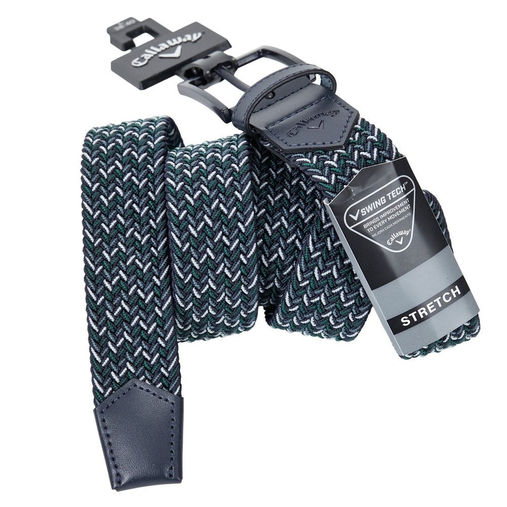 NEW Callaway Men's Golf Belt Reverse Stretch Swing Tech Navy Gray Green L 38-40